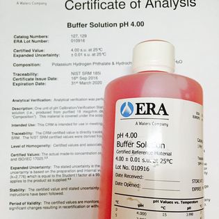 Dung dịch chuẩn CRM pH 4 (màu đỏ) ISO 17034, LKC NIST SRMs, Hãng ERA/Waters, USA